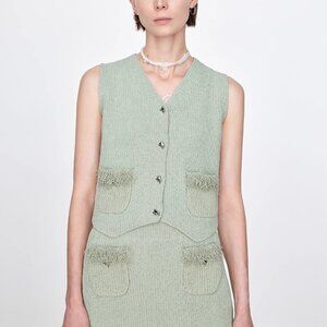 CHICJOC Women Luxury Summer Vest – Textured Yarn Fabric – Leaf Button Details